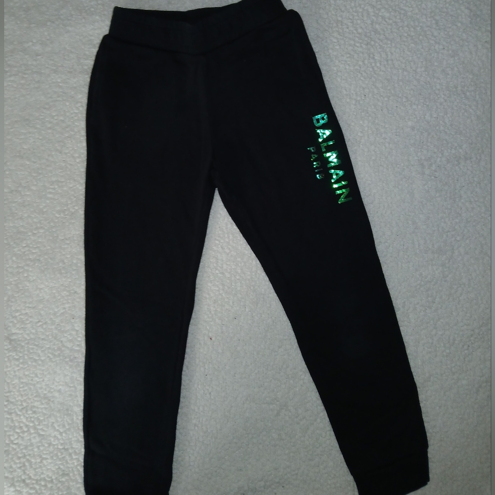 Balmain Black Joggers with Green Foil Logo